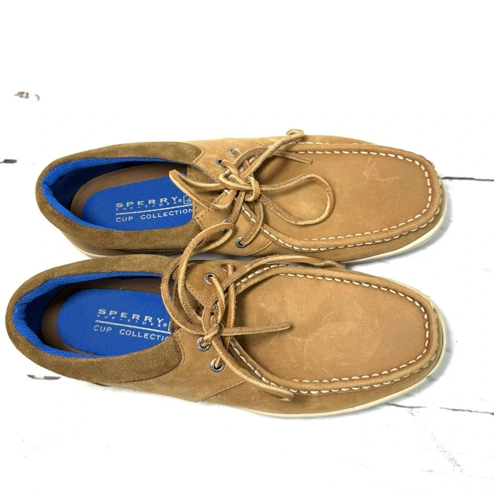 Sperry Gold Cup 2-Eye Boat Shoes Men's 10.5M Tan Nubuck Moc Toe Lace Up Casual